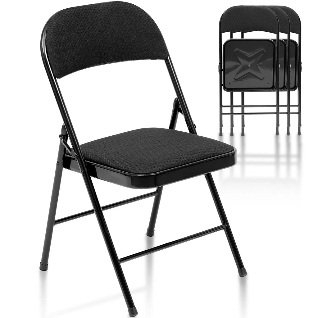 Black Padded Fabric Folding Chairs Set of 4 V79585
