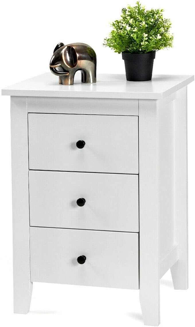 White 3 Drawer Wood Nightstand X34031