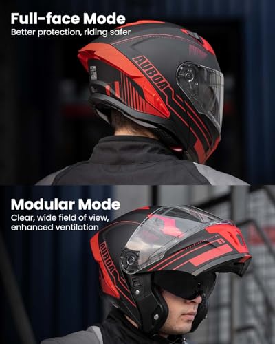 Modular Motorcycle Helmet Dual Visor Flip up Full Face Dot Black Red L S577811