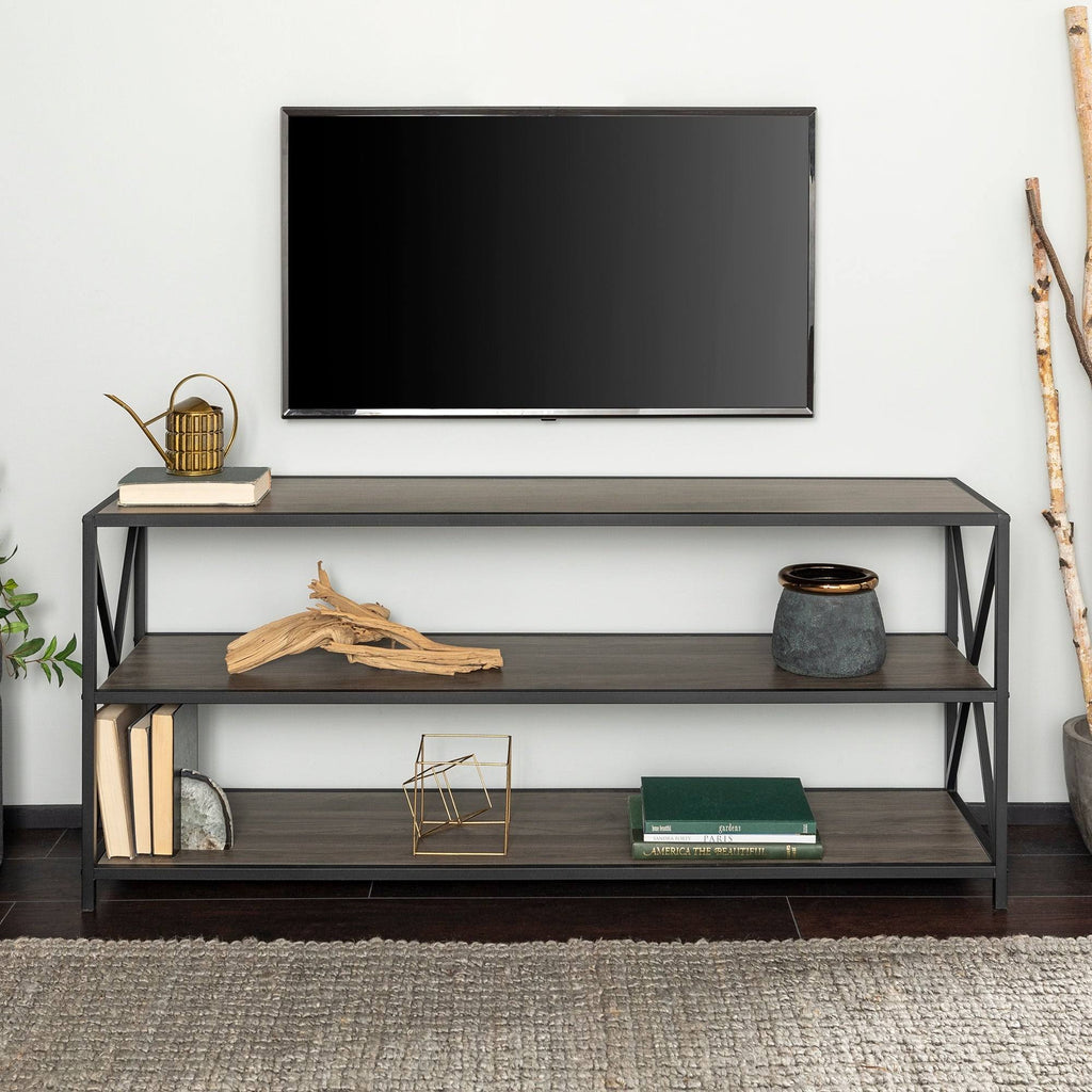 Dark Walnut / Black Metal X-Frame Bookshelf H810