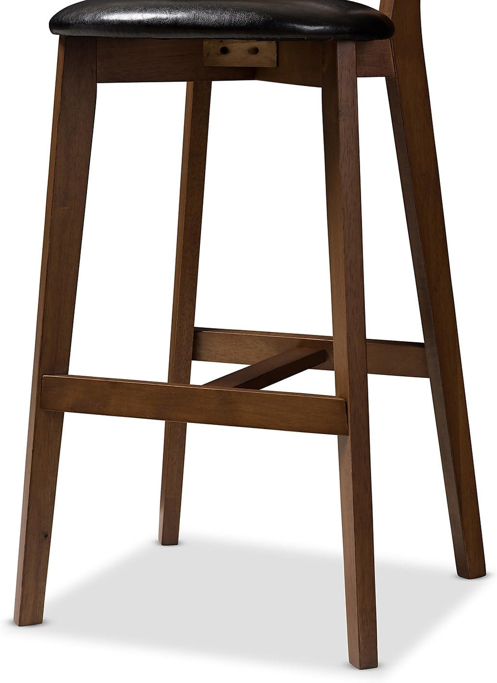 Faux Leather Stool with Back, Black and Walnut Brown, 2-Pieces/Set W538739