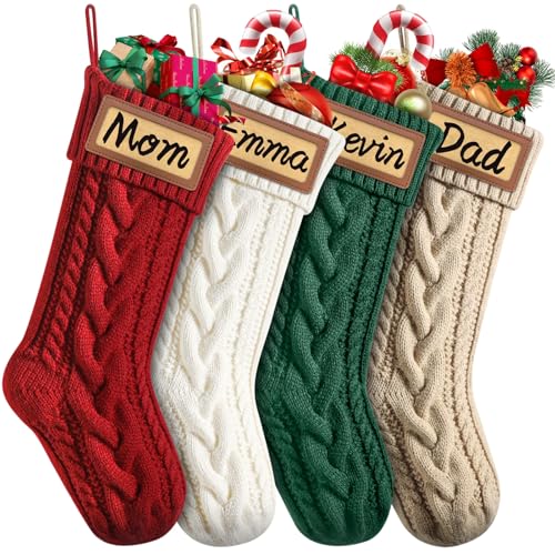 4Pcs Personalized Christmas Stockings with Leather Patches P8869
