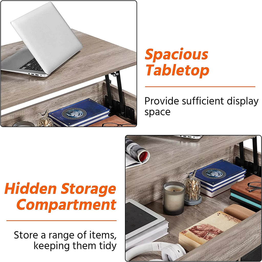 41 Inch Lift-top Coffee Table with Hidden Storage and 2 Fabric Baskets X876828