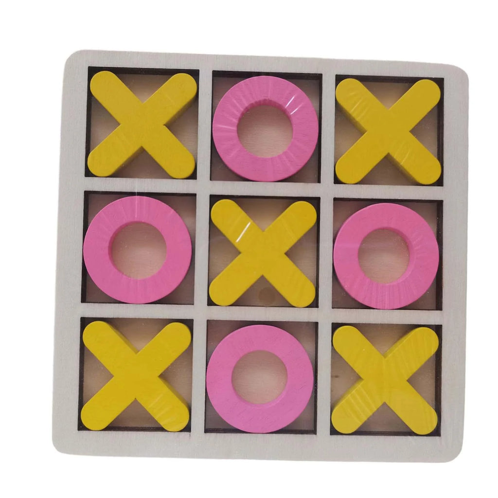 Yellow Pink Wood Tic Tac Toe Game Set Q11679