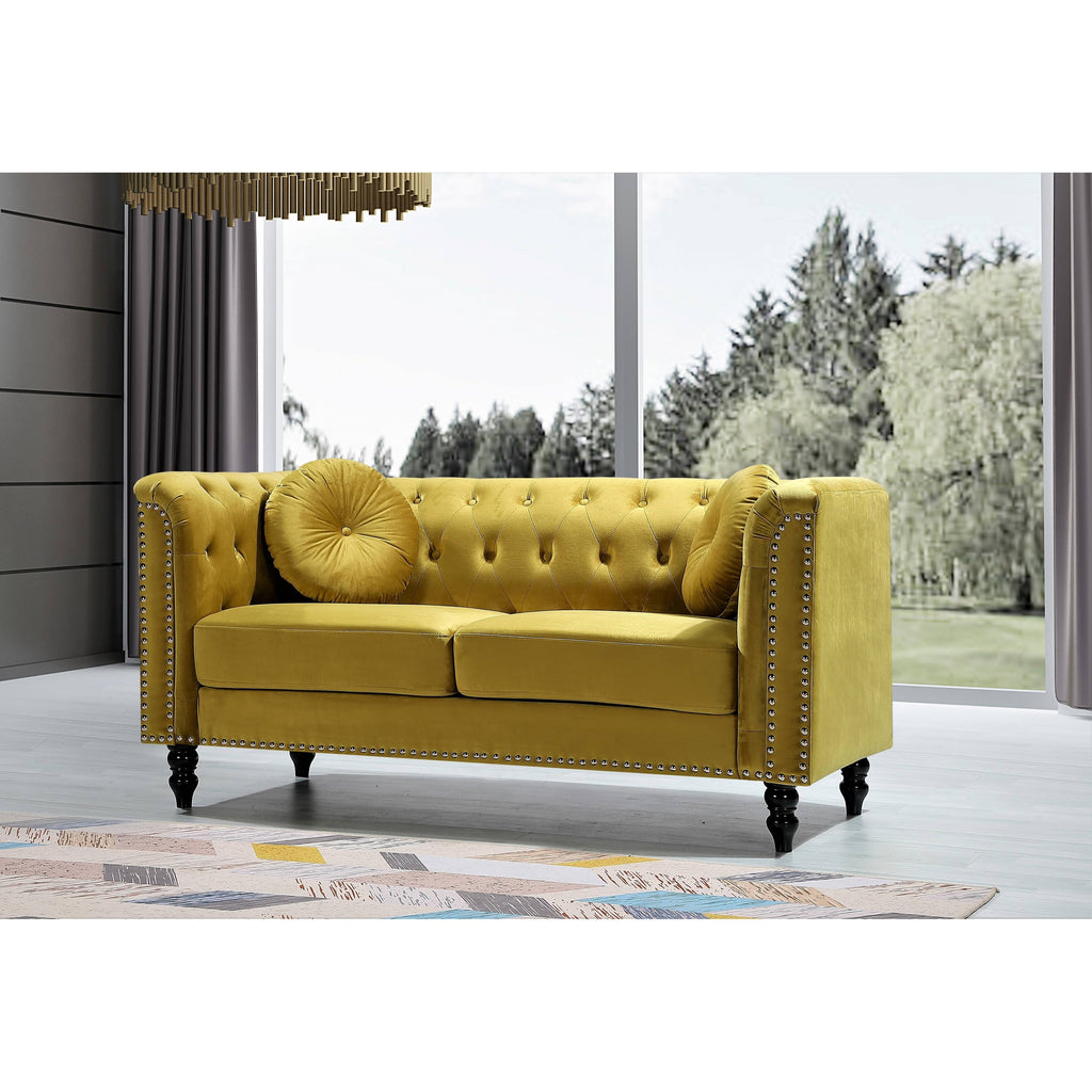 Dark Blue Velvet Chesterfield Loveseat R621