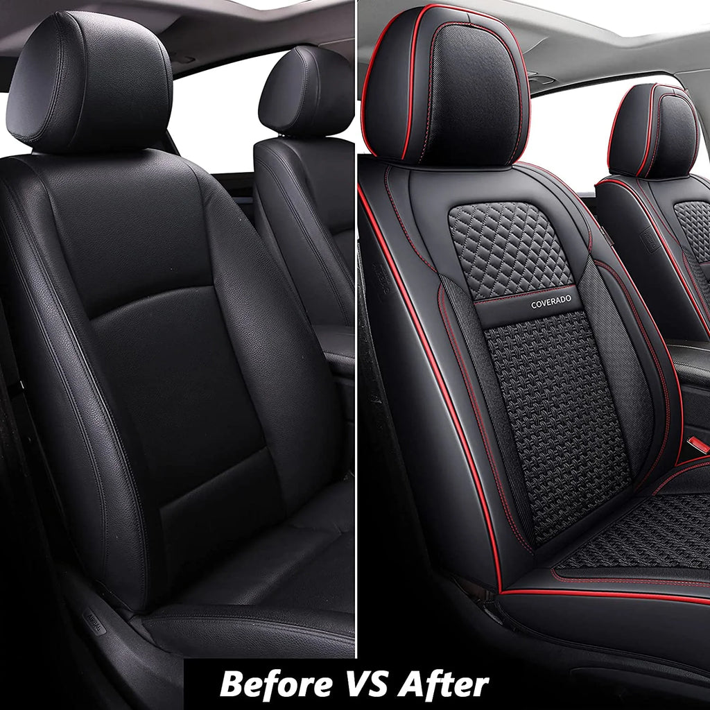 Black and Red Trim Faux Leather 5 Seats Car Seat Covers Full Set Z313572
