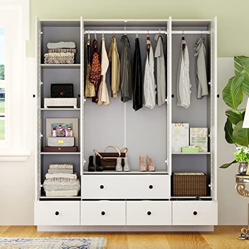White 5 Drawer Wardrobe Armoire with Shelves and Hanging Rod Z509