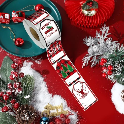 480 Pcs Self Adhesive Christmas Gift Tag Stickers Buffalo Plaid F4148