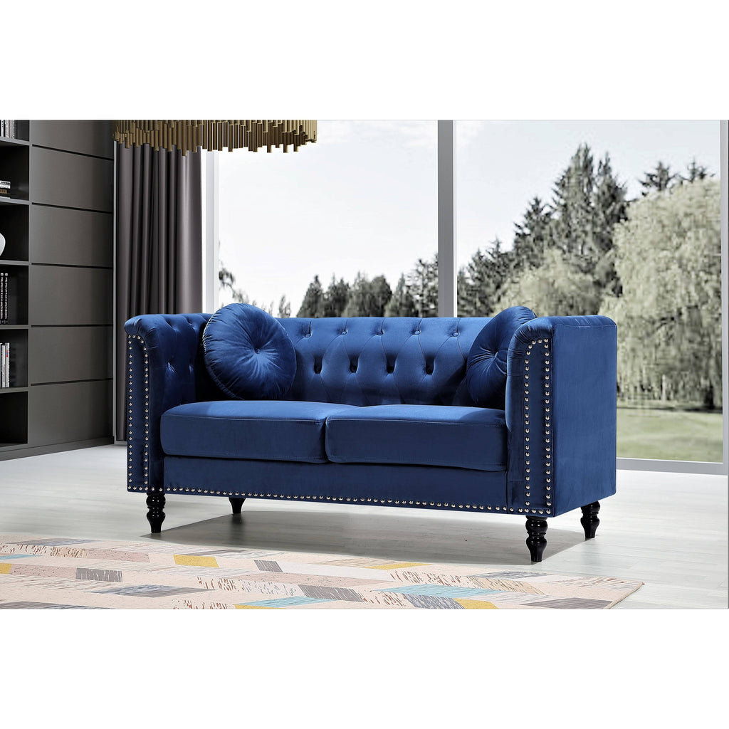 Dark Blue Velvet Chesterfield Loveseat R621