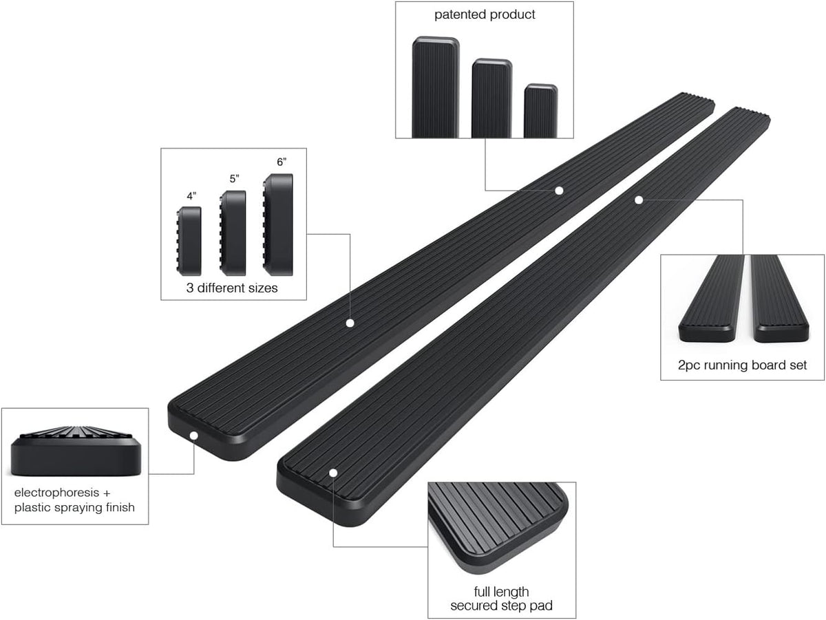 Black Running Boards for Chevy Silverado GMC Sierra Crew Cab Q37057