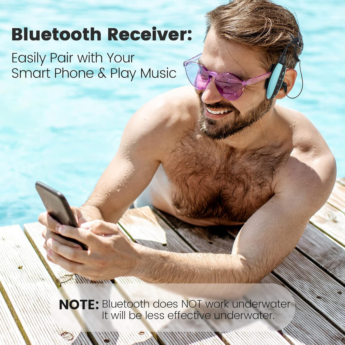 Swimming MP3 Player with Clip, 8GB IPX8 Waterproof Music Player with Bluetooth and Underwater Headphones, Pack of 2 G6043