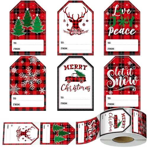 480 Pcs Self Adhesive Christmas Gift Tag Stickers Buffalo Plaid F4148