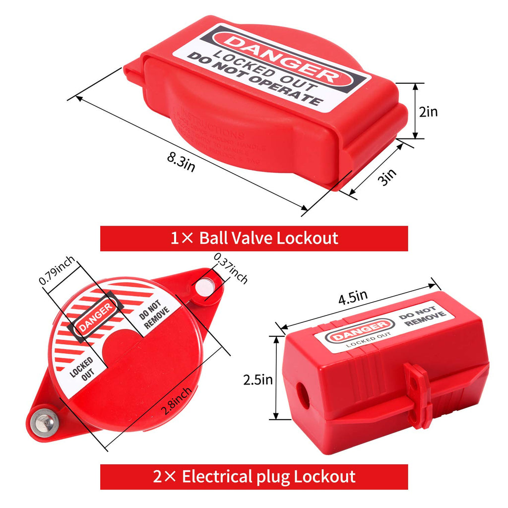 Lockout Tagout Kit with Padlocks, Hasp, Breaker Lockout, Ball Valve Lockout, Steel Cable Lockout, Plug, Tags S3668