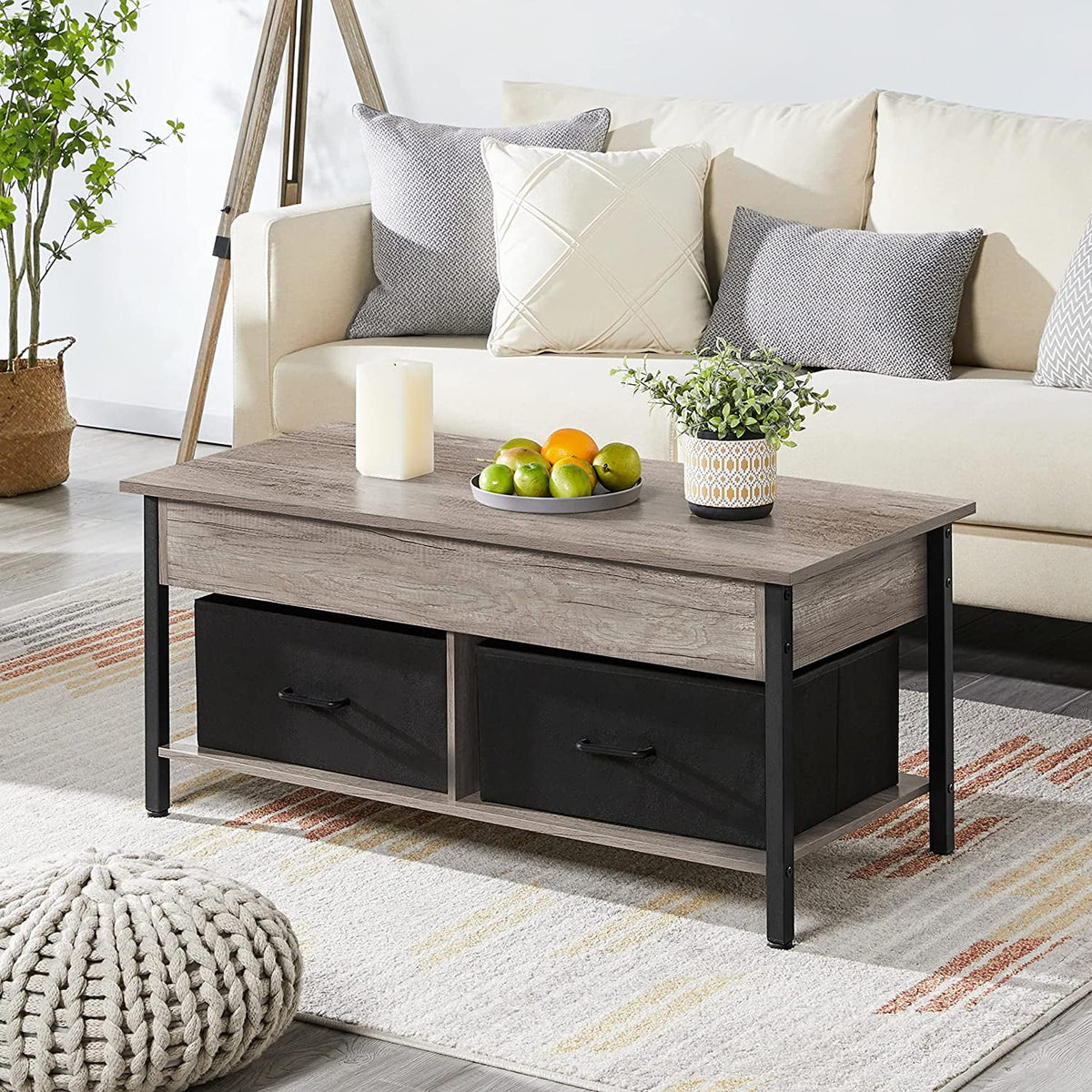 41 Inch Lift-top Coffee Table with Hidden Storage and 2 Fabric Baskets X876828