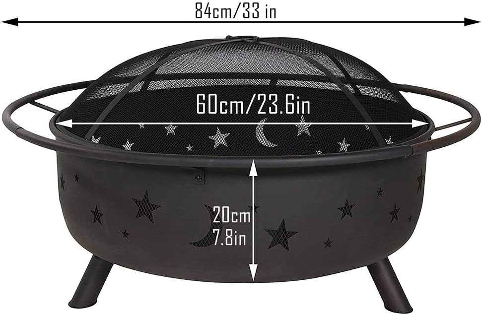 Large Size Steel Fire Bowl with Mesh Spark Screen Cover V584893
