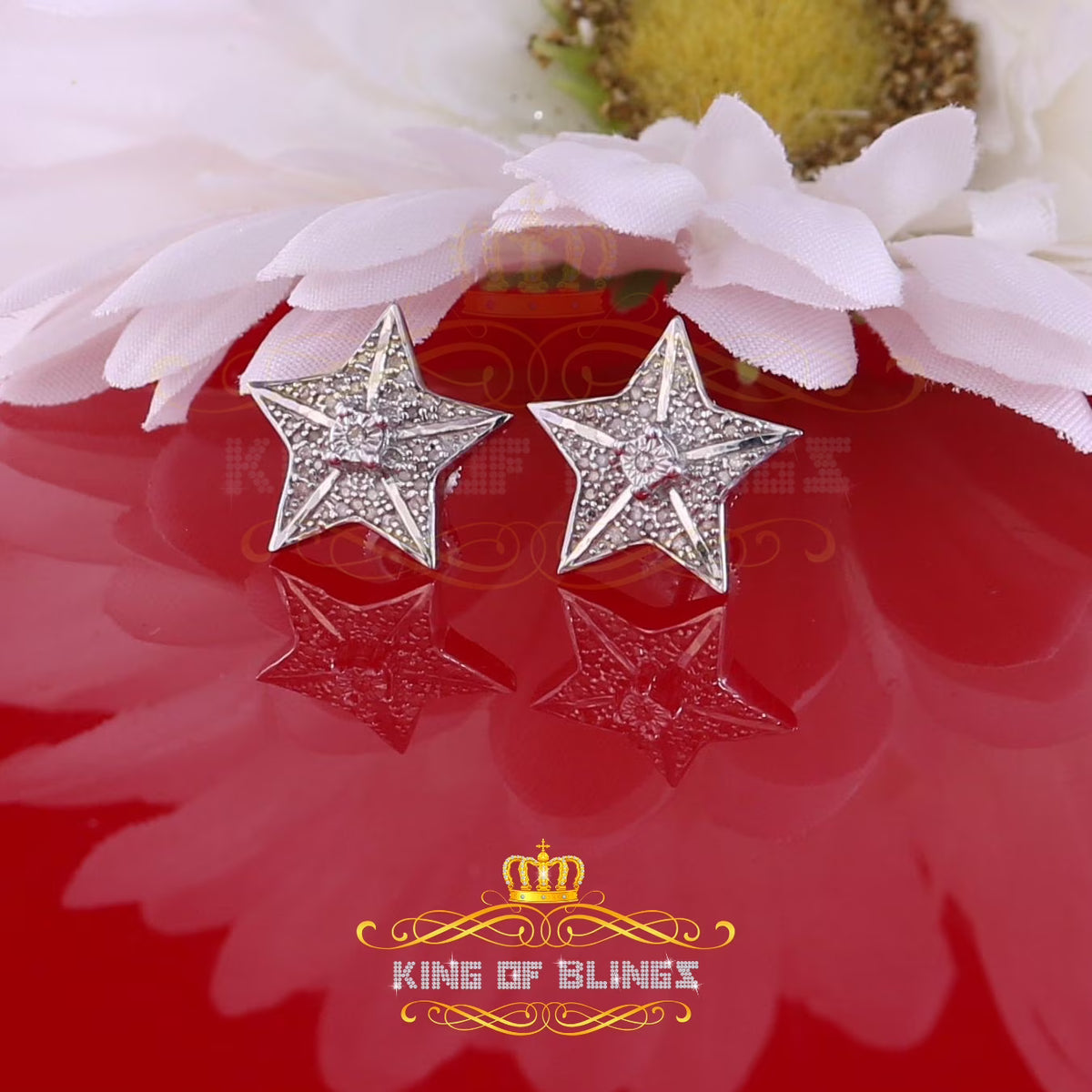 925 Sterling Silver Diamond Stud Star Earrings W829209
