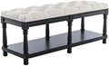 Grey Linen Tufted Bench with Shelf K13754
