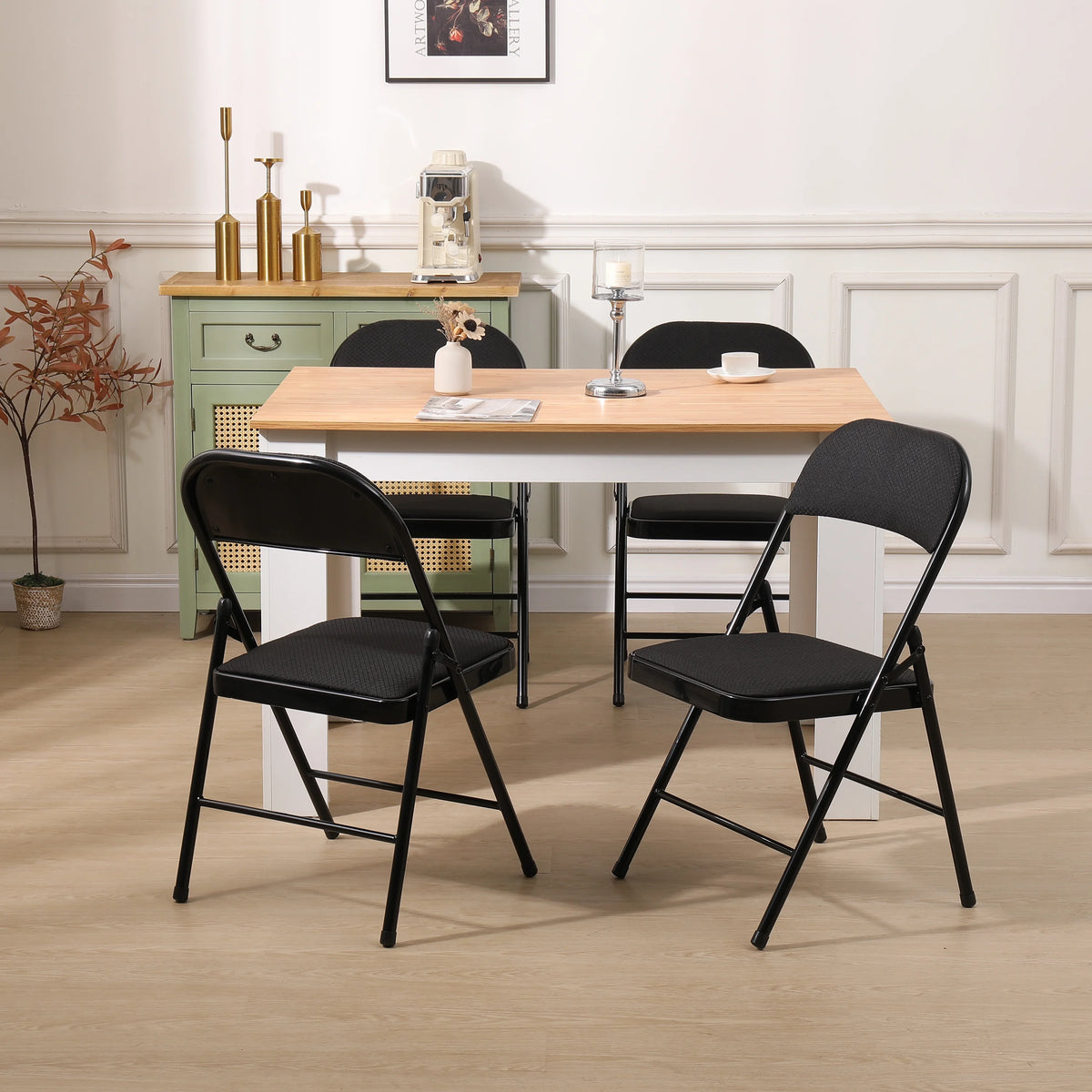 Black Padded Fabric Folding Chairs Set of 4 V79585