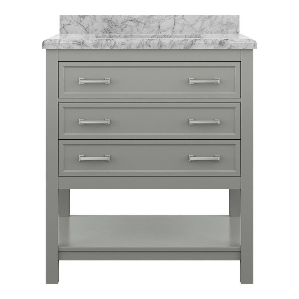 Grey Vanity Cabinet with White Marble Vanity Top Y219099