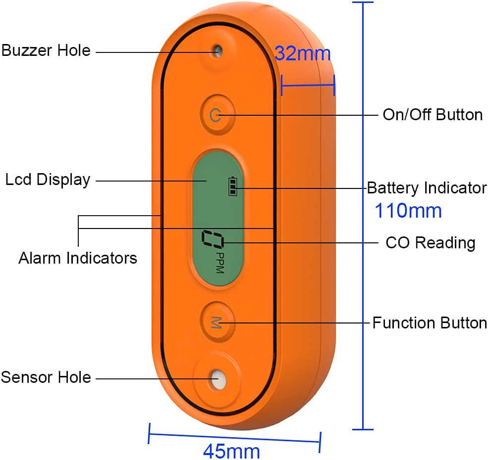 Carbon Monoxide Detector with Visual, Audible, and Vibrating Alerts, Portable CO Monitor, IP67 Waterproof, Battery Operated N5810