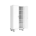 72” Locking Metal Garage Storage Cabinet with Wheels & Pegboards, White M566