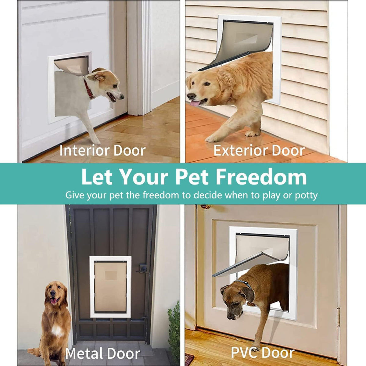 Large Pet Door Aluminum Dog Door Cat Door with Slide-in Lock Panel and Magnetic Flaps O69090