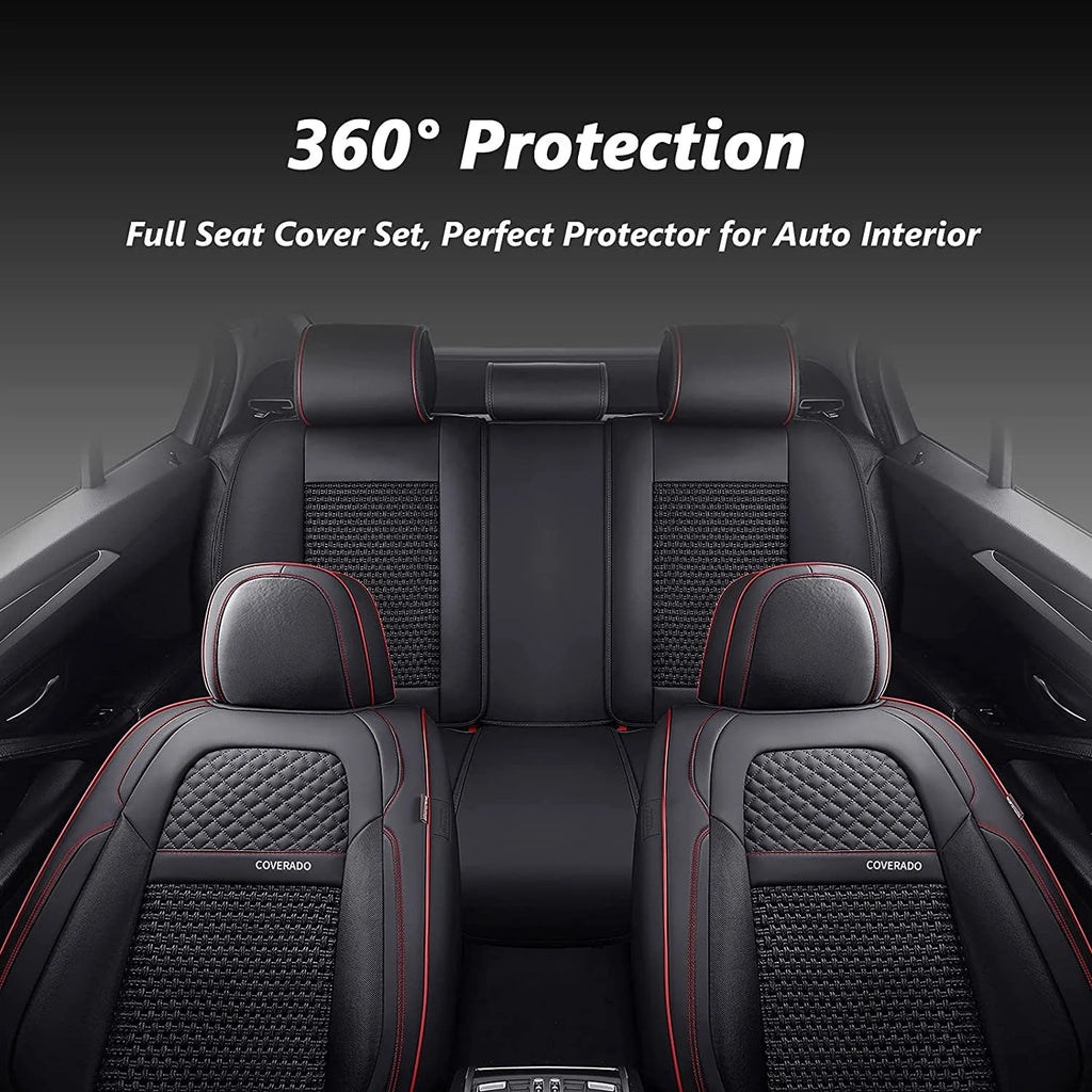 Black and Red Trim Faux Leather 5 Seats Car Seat Covers Full Set Z313572