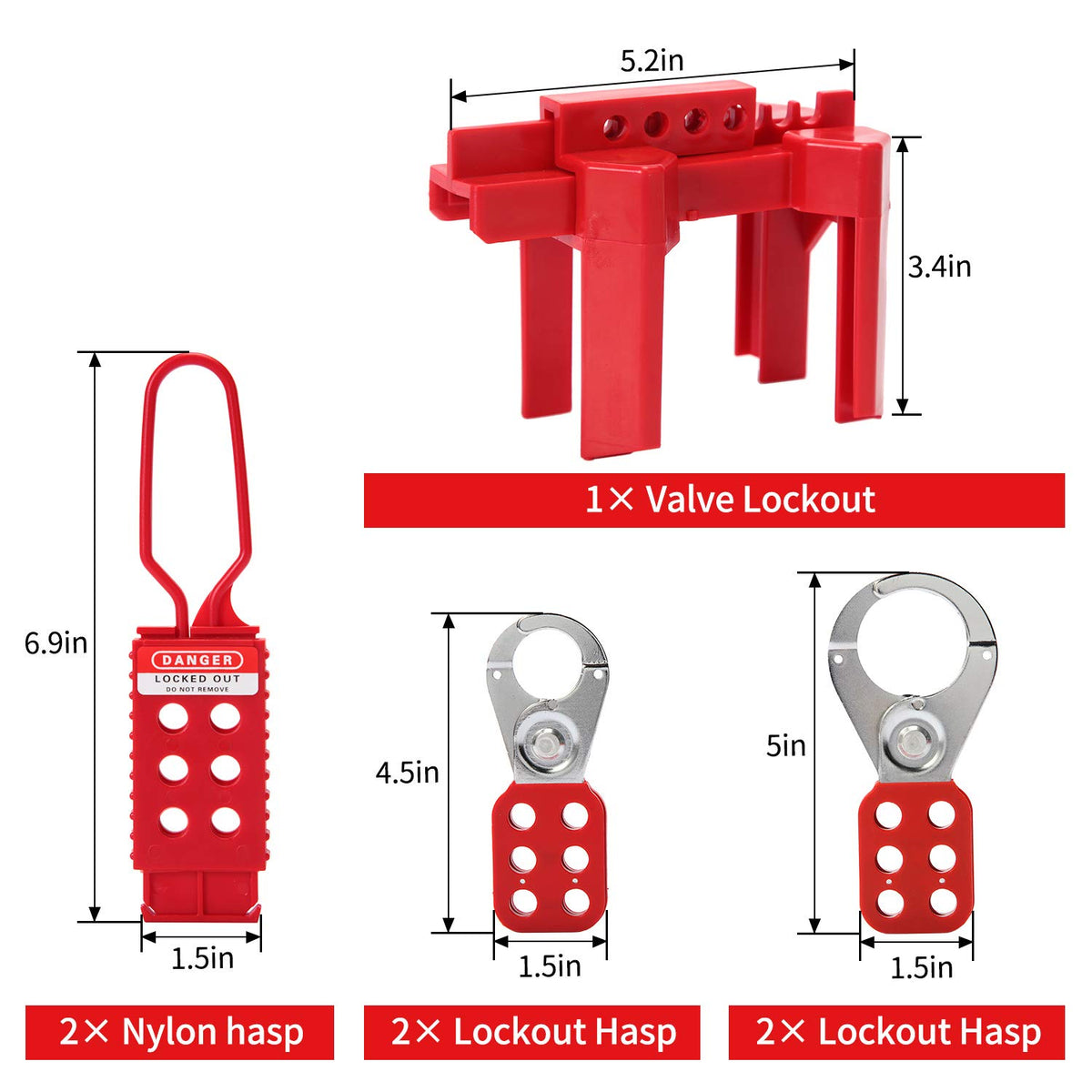 Lockout Tagout Kit with Padlocks, Hasp, Breaker Lockout, Ball Valve Lockout, Steel Cable Lockout, Plug, Tags S3668