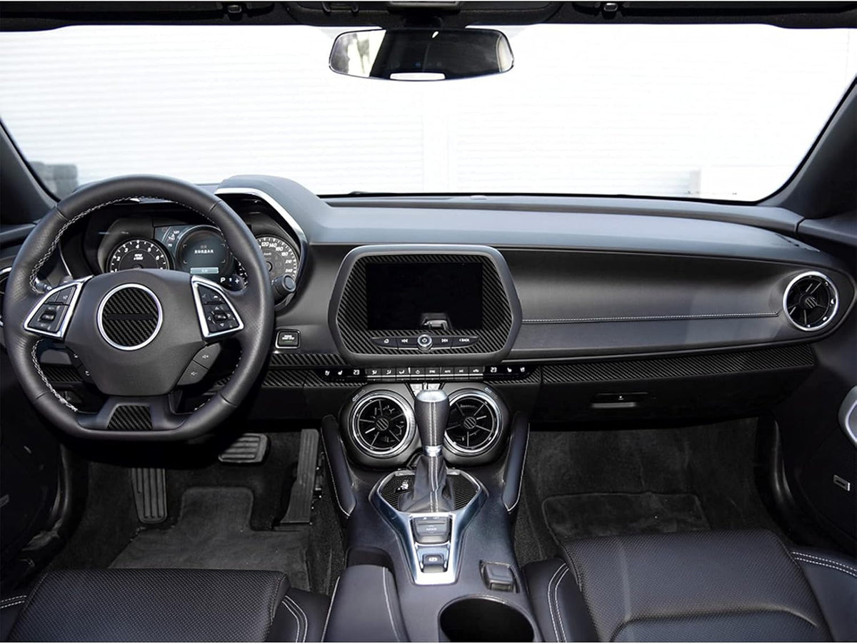 Carbon Fiber Texture Vinyl Wrap Center Console Dashboard Cover for Chevrolet Camaro 28PCS Black X4211