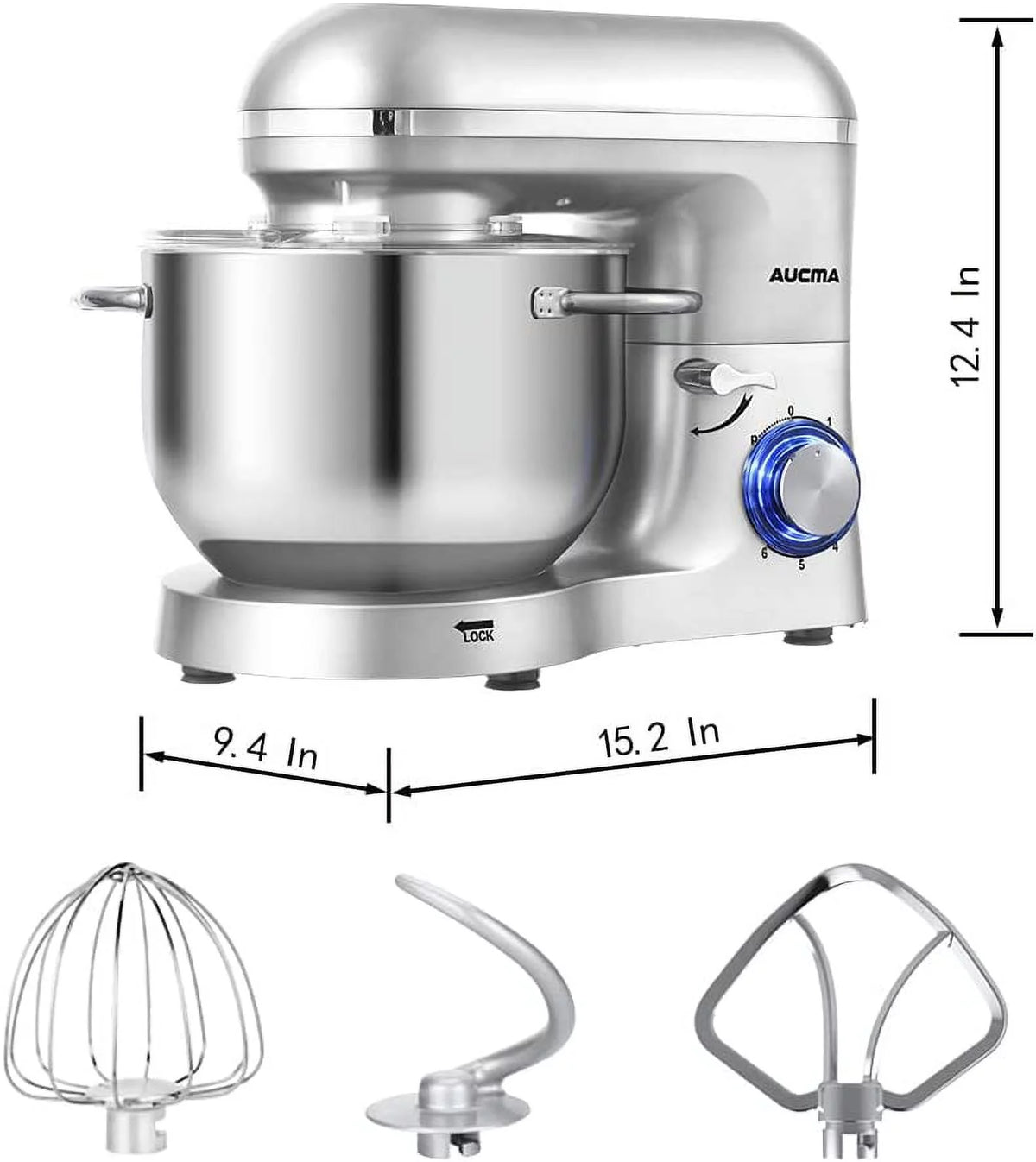 6.5-QT 660W 6-Speed Tilt-Head Stand Mixer with Dough Hook Wire Whip Beater Blue S807211