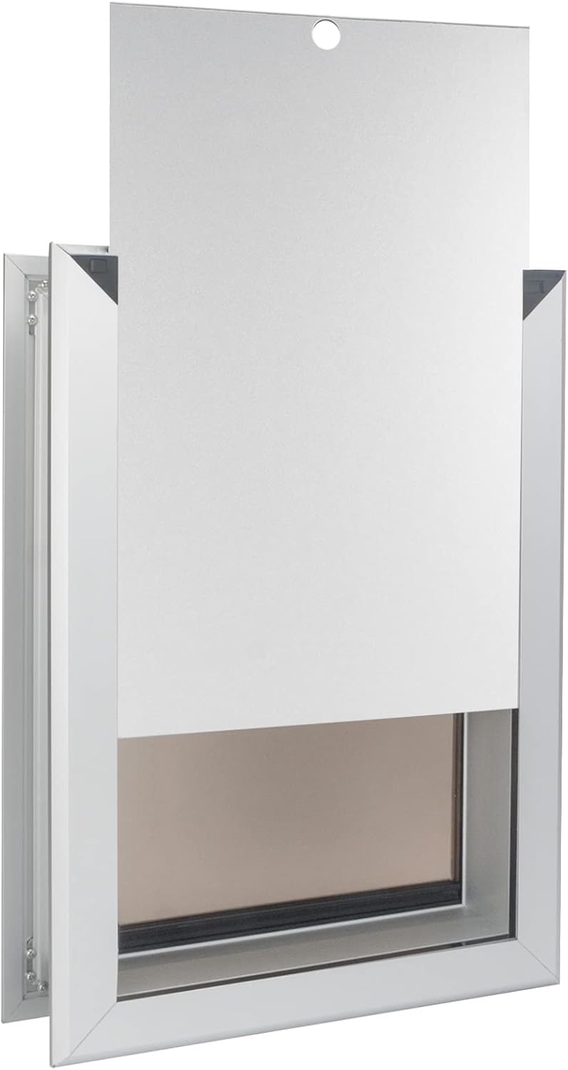 Large Pet Door Aluminum Dog Door Cat Door with Slide-in Lock Panel and Magnetic Flaps O69090