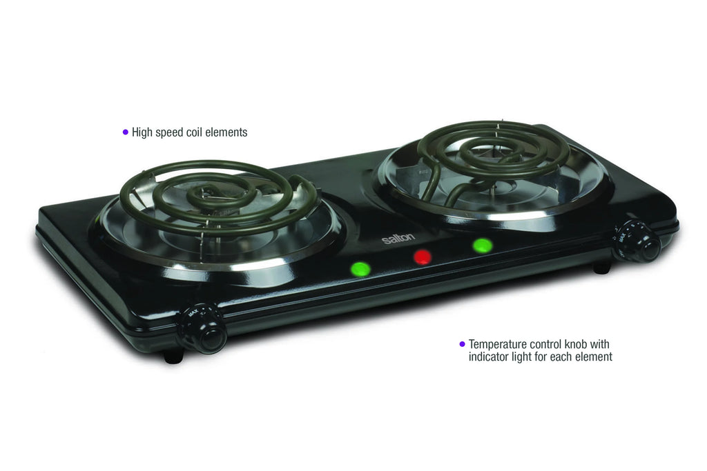 Black Portable Double Burner Cooktop O2040