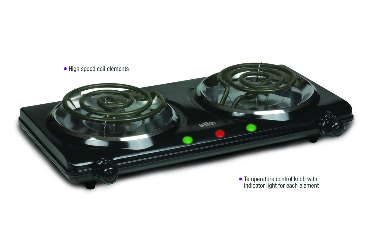 Black Portable Double Burner Cooktop O2040