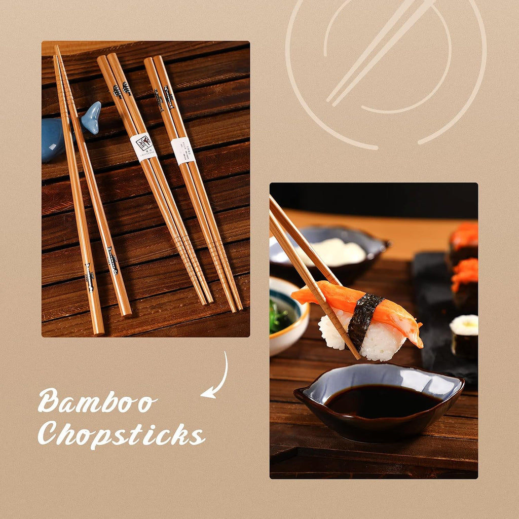 Bamboo Sushi Mat Sushi Making Kit with 2 Rolling Mats, 5 Pairs of Chopsticks, 1 Paddle, 1 Spreader O1738