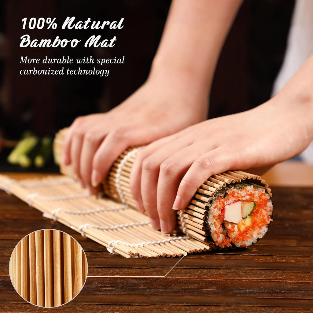 Bamboo Sushi Mat Sushi Making Kit with 2 Rolling Mats, 5 Pairs of Chopsticks, 1 Paddle, 1 Spreader O1738