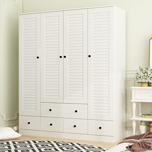 White 5 Drawer Wardrobe Armoire with Shelves and Hanging Rod Z509