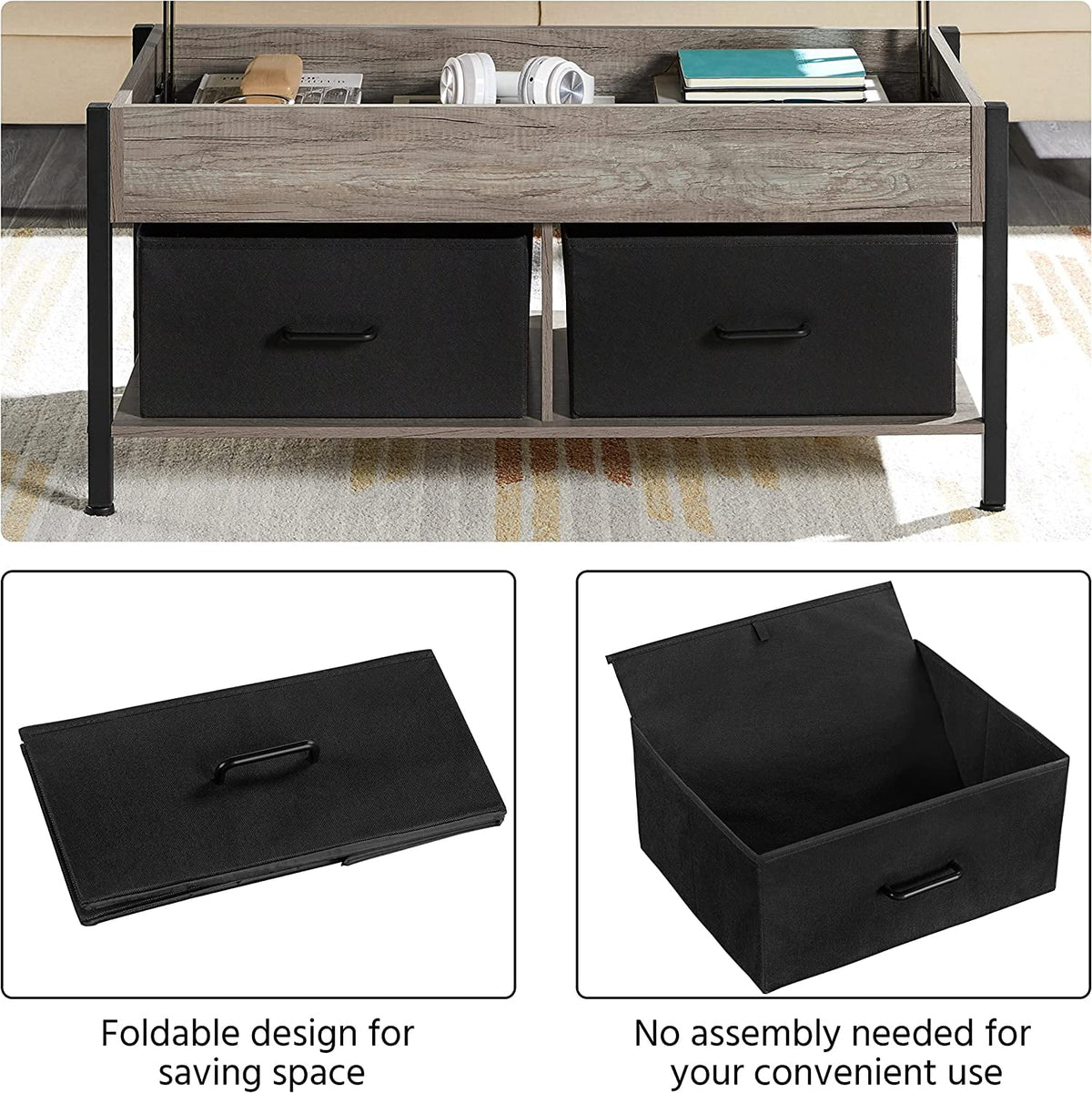 41 Inch Lift-top Coffee Table with Hidden Storage and 2 Fabric Baskets X876828