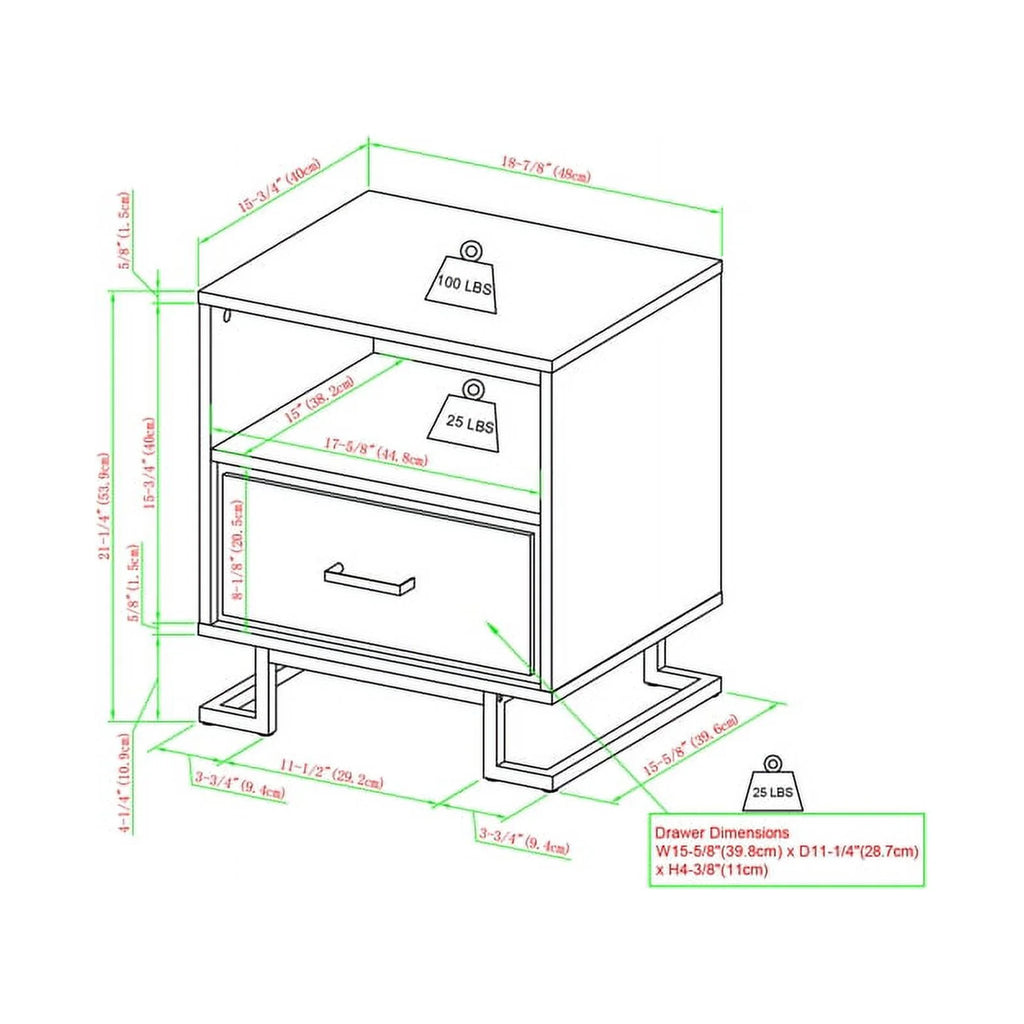 20" Metal and Wood Night Stand with One-Drawer M827671