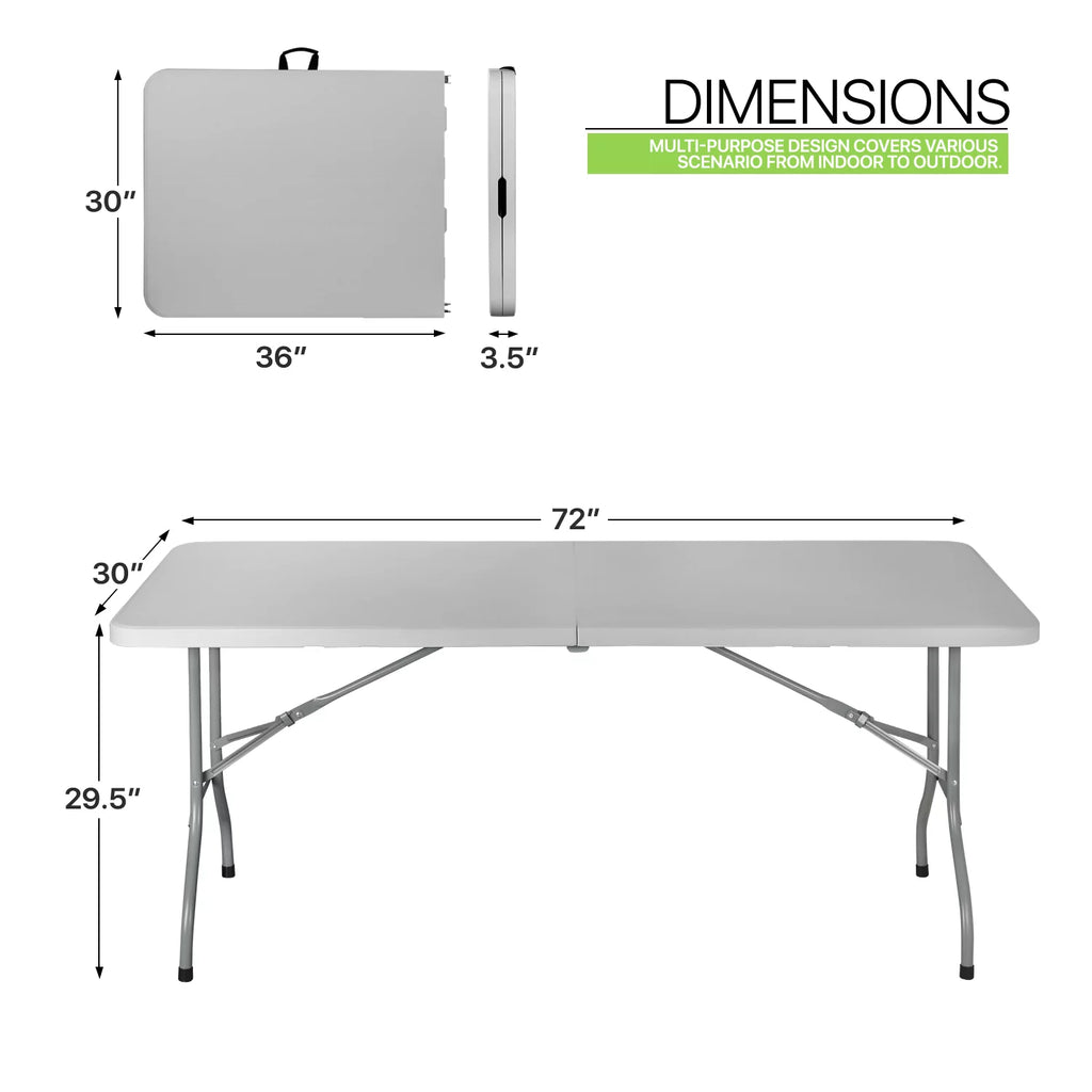 6FT Grey Portable Heavy Duty Plastic Folding Table C819