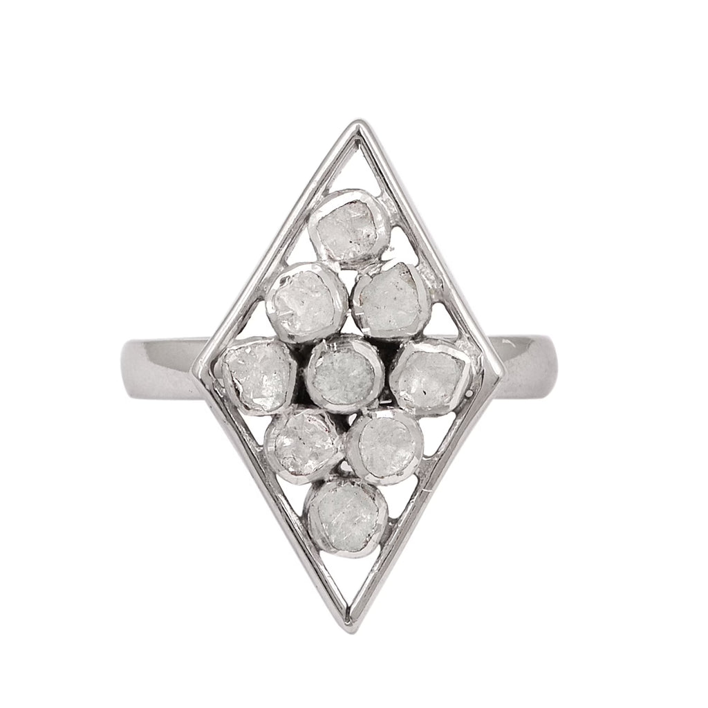 0.75 CTW Natural Diamond Polki Rhombus Ring 925 Sterling Silver Jewelry X59360