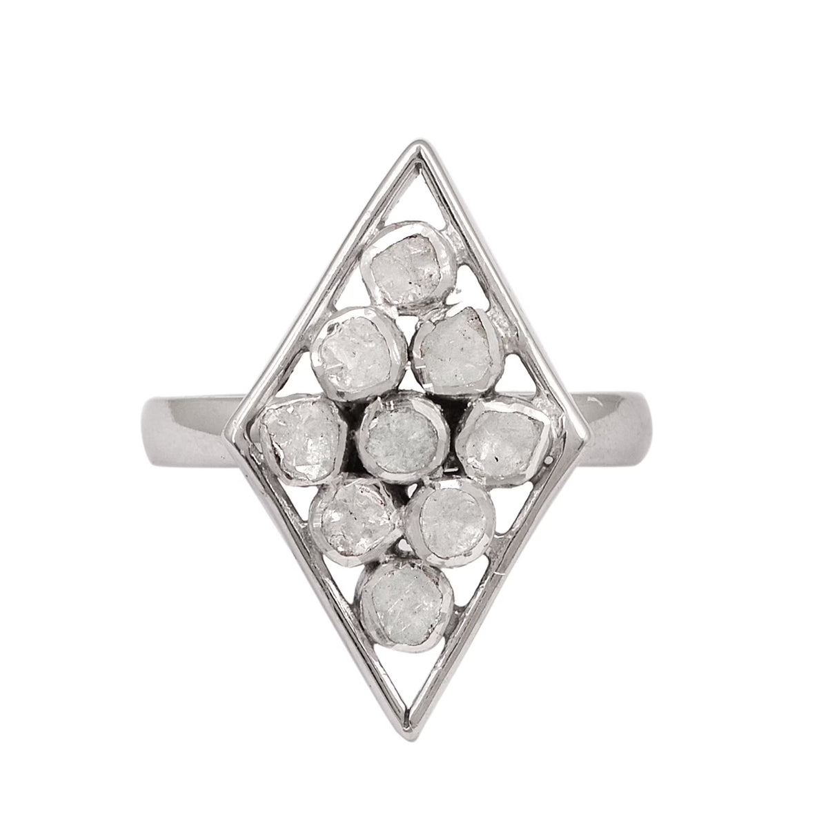 0.75 CTW Natural Diamond Polki Rhombus Ring 925 Sterling Silver Jewelry X59360