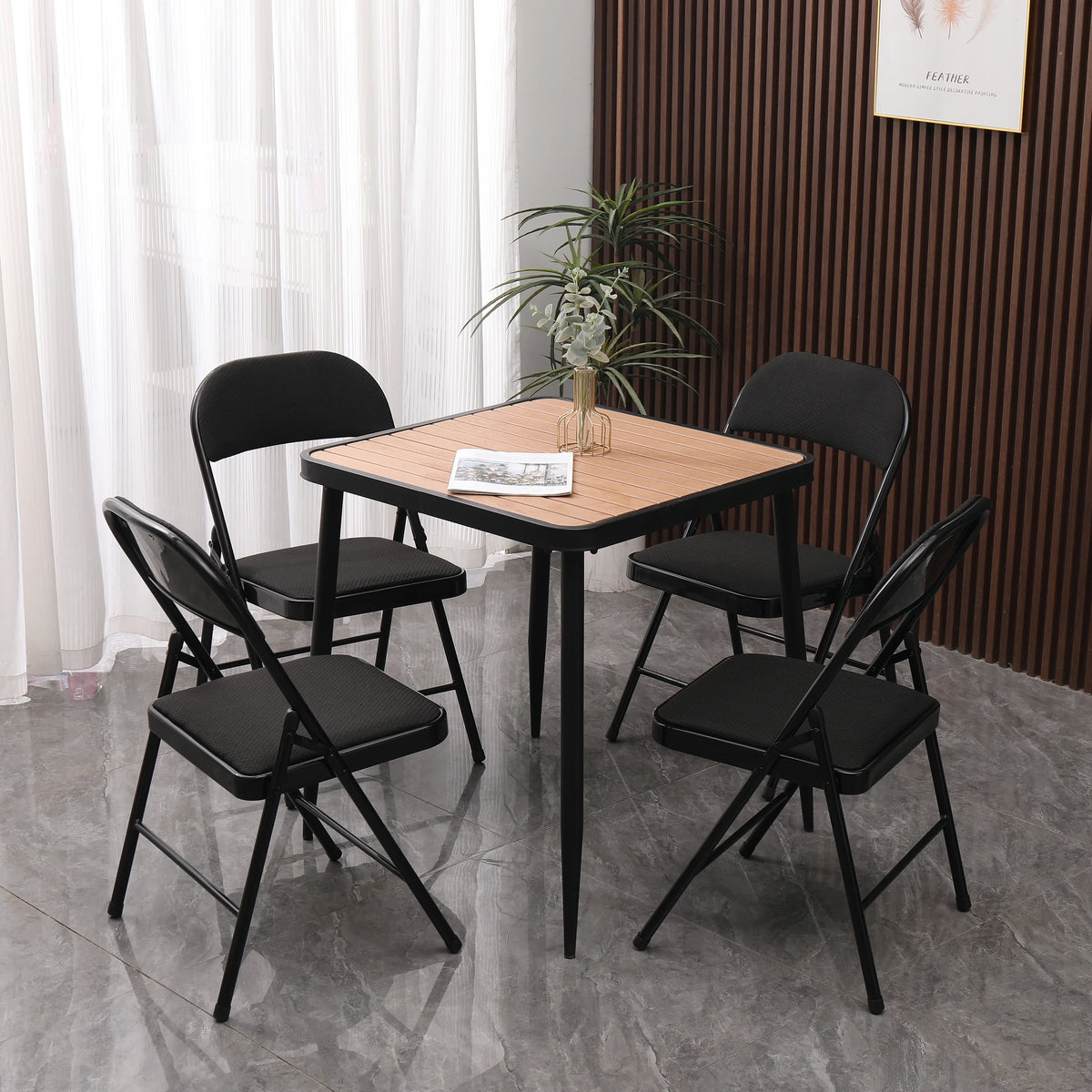 Black Padded Fabric Folding Chairs Set of 4 V79585
