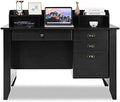 Brown Wooden Computer Desk with 4 Drawers and Bookshelf B260