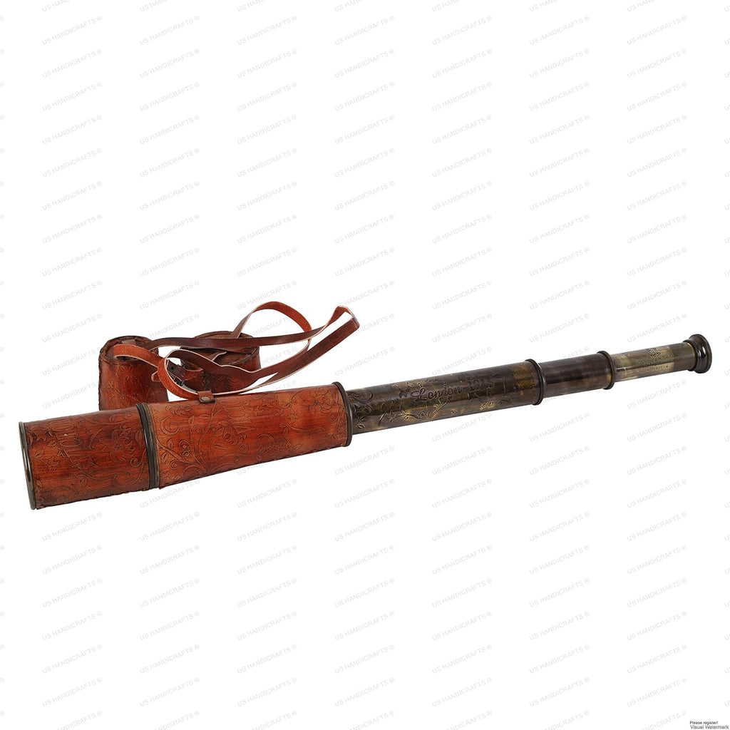 Brass Handmade Telescope with Spy Glass & Leather Case O4389