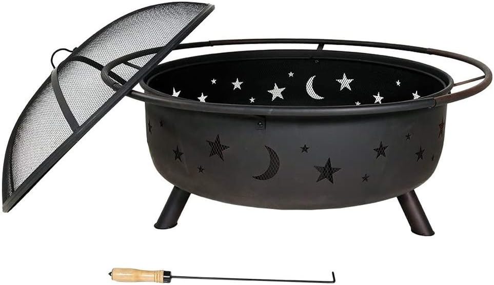 Large Size Steel Fire Bowl with Mesh Spark Screen Cover V584893