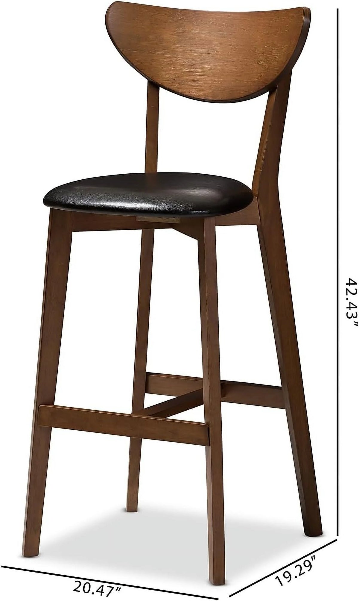 Faux Leather Stool with Back, Black and Walnut Brown, 2-Pieces/Set W538739