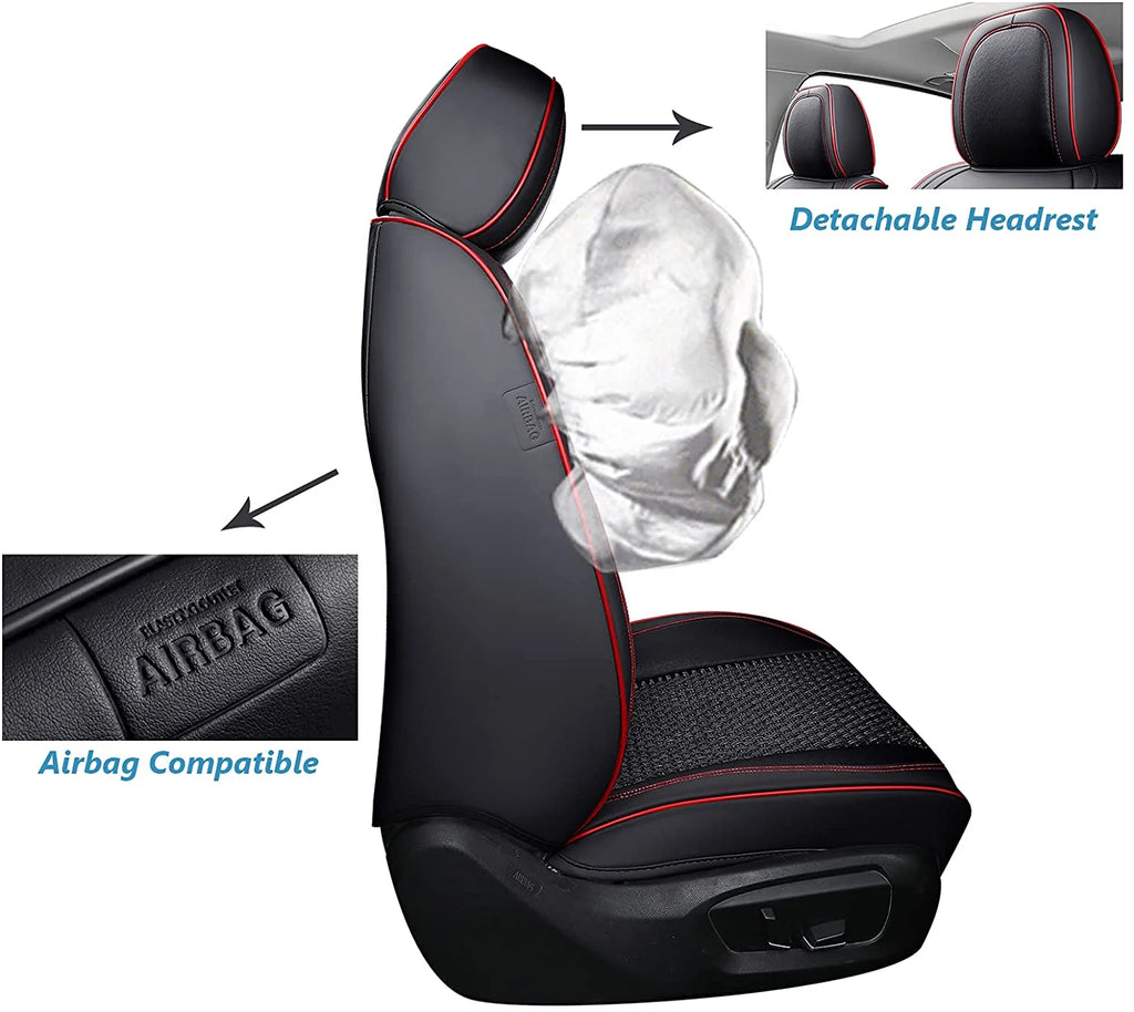 Black and Red Trim Faux Leather 5 Seats Car Seat Covers Full Set Z313572
