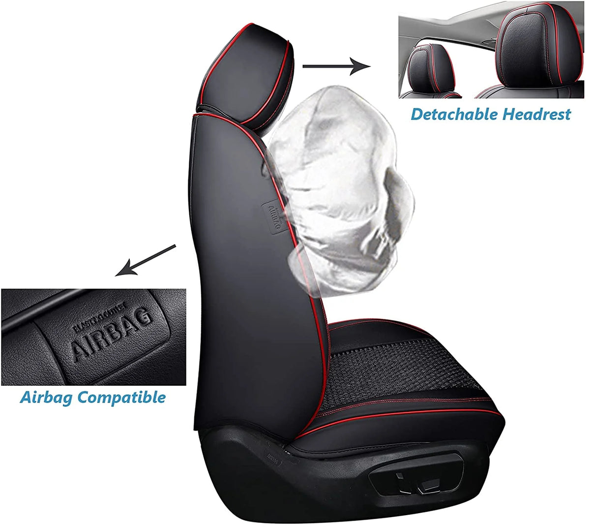 Black and Red Trim Faux Leather 5 Seats Car Seat Covers Full Set Z313572