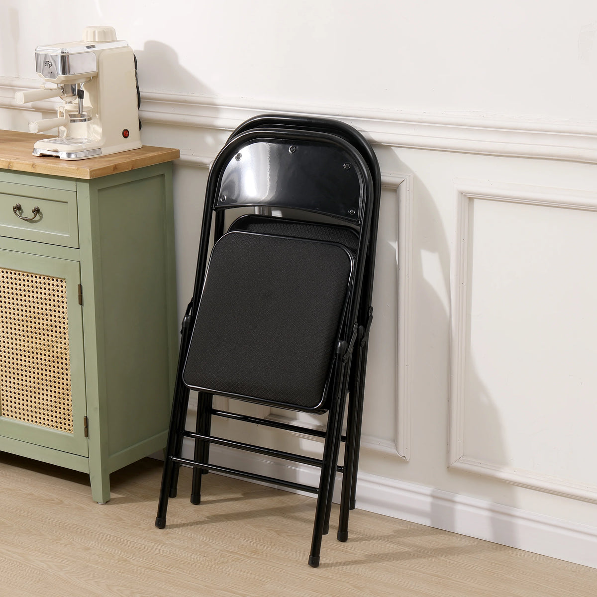 Black Padded Fabric Folding Chairs Set of 4 V79585