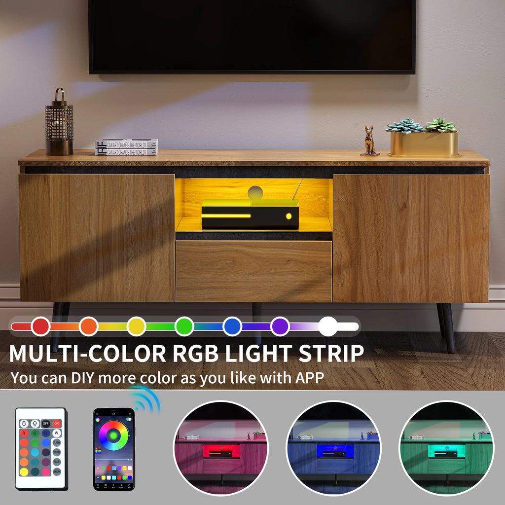Farmhouse Wood TV Stand with LED Lights H7127